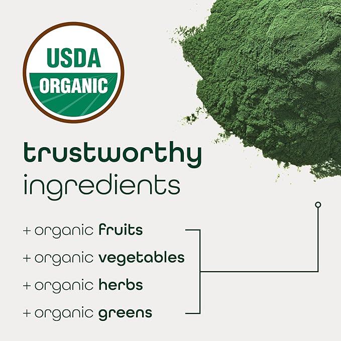 Zena Nutrition Organic Super Greens Powder, 70+ Superfoods, 0 Sugar, 3G Fiber, Spirulina, Chlorella, Antioxidants, Prebiotics/Probiotics, Digestive Enzymes, Mango, 30 Drink Mix Packets