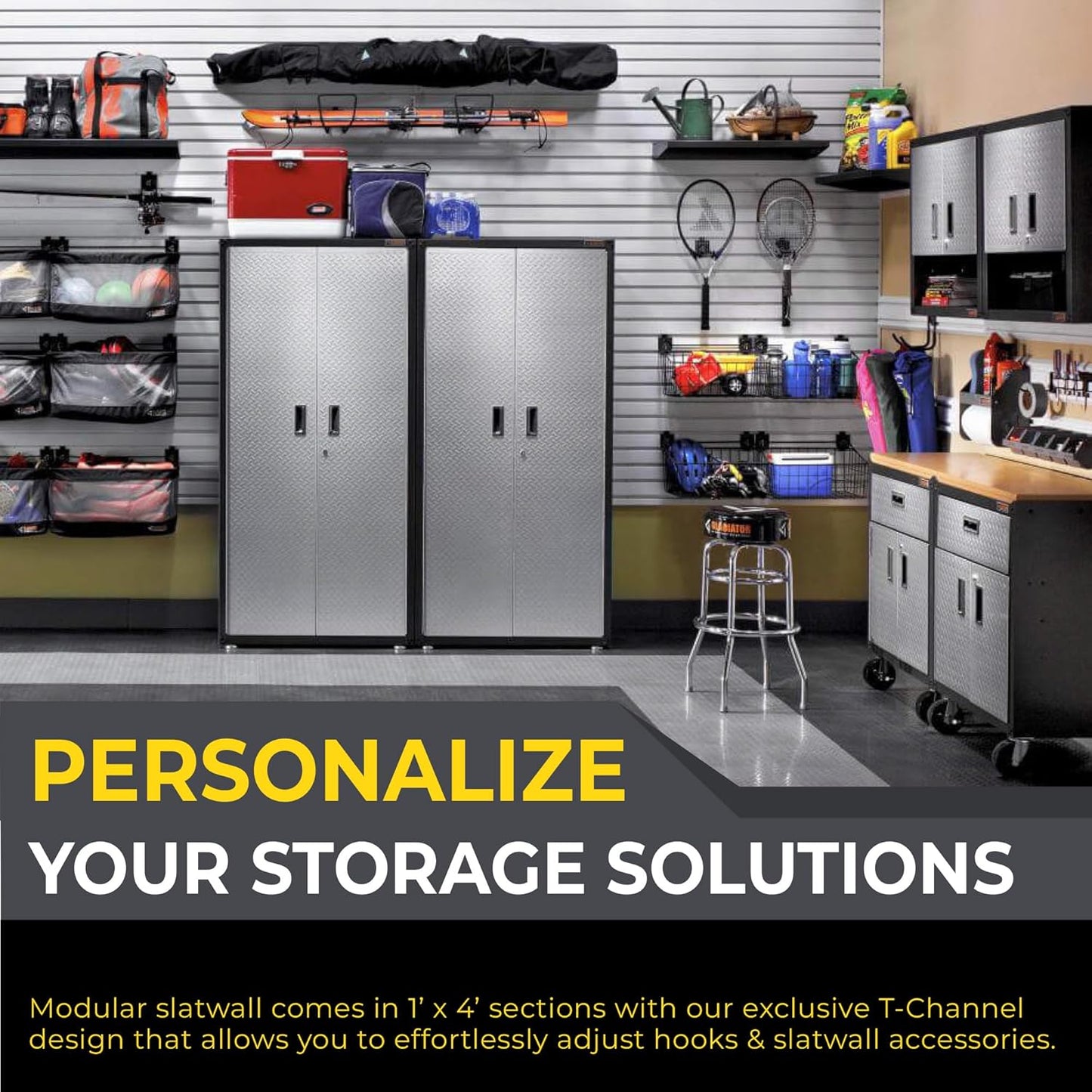 4'H x 4'W Slatwall Panel Garage Wall Organizer: Heavy Duty Wall Mounted PVC Wall Rack, Interlocking Slat Wall Paneling for Garage Wall Storage, Slatwall Board or Slatwall Shelves System - White