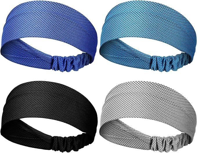 Coume 4 Pcs Cooling Headbands for Women Men Sweat Absorbing Headbands Stretchy Sports Hair Bands for Running, Yoga, Golf, Camping, Biking, Tennis