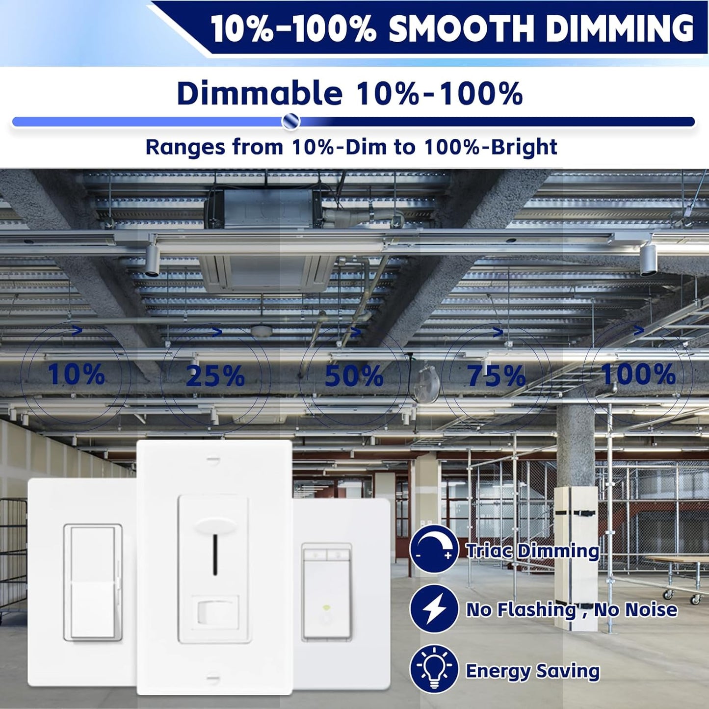 4FT LED Linear Strip Light, LED Shop Lights 30W/35W/40W Selectable,4 Color Selectable 3500K-6500K Adjustable,0-10V Dimmable Commercial Garage Office Ceiling Light Fixture, ETL DLC Listed (4 Pack)