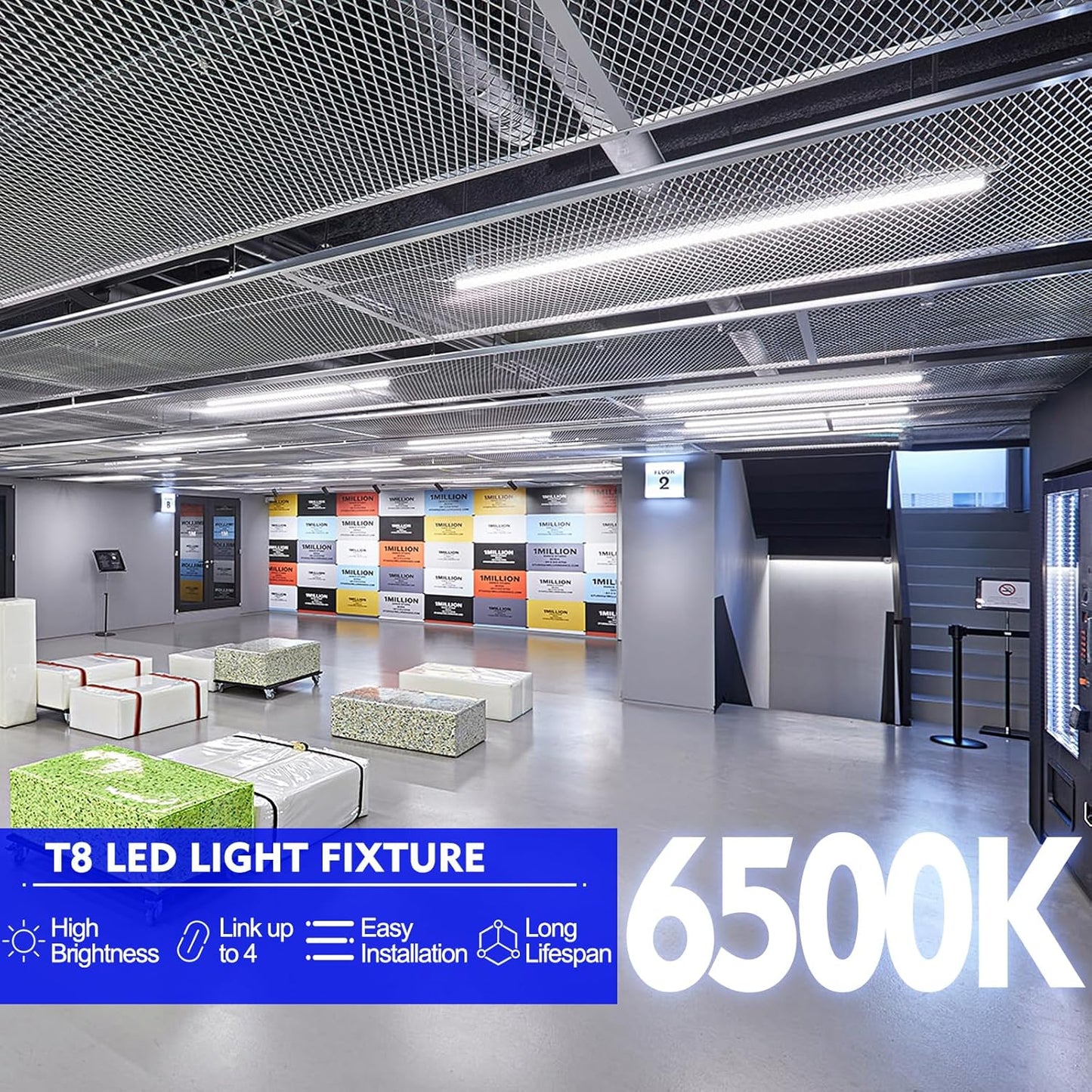 8FT LED Shop Light Fixture,100W 15000LM 6500K,V Shape Linkable T8 Tube Lights with Clear Cover,High Output Plug & Play for Garage/Warehouse/Workshop,10 Pack