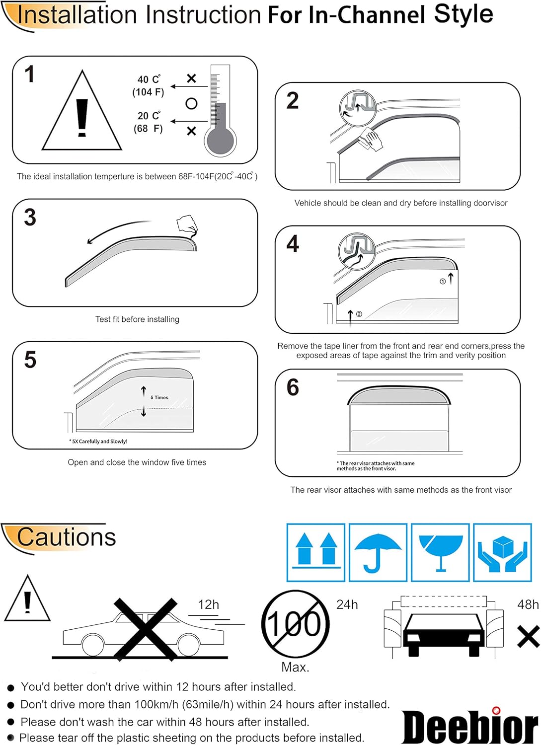4pcs Side Window Deflectors Window Visors for 97-13 Expedition Sun/Rain Guard Visor