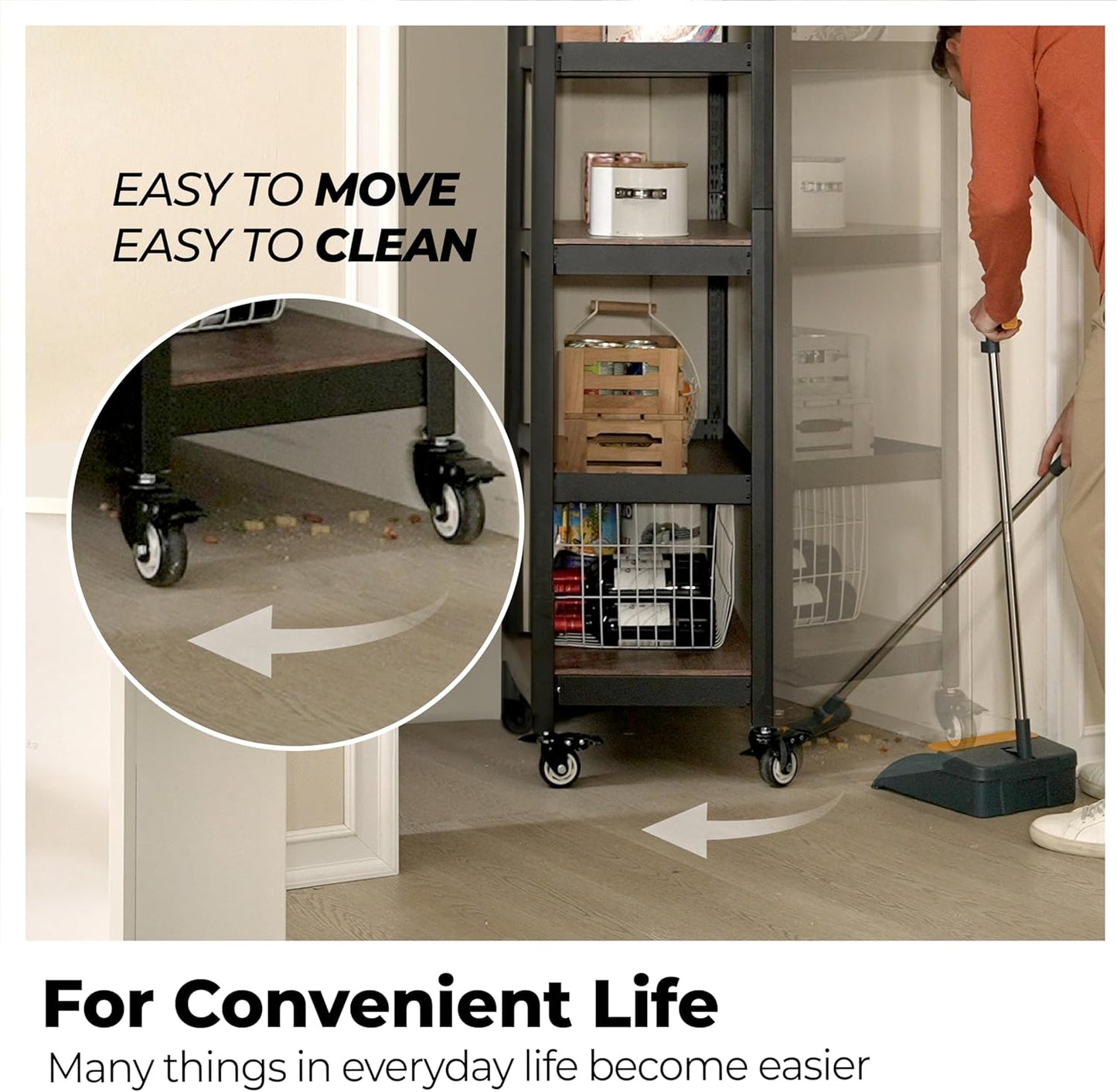 HOMEDANT House 5-Tier Metal Rolling Cart Shelf Rack Casters Heavy Duty Laminated Wheel Shelving Unit Adjustable Utility Storage Shelves Organizer Shelf Kitchen Garage 36.2" W x 16.5" D x 69.5" H 3Pack