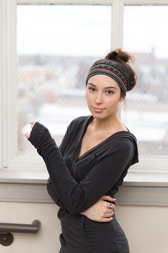 RiptGear Stretch Sport Headband for Women (Tribal Black) — Made of Non-Slip Sweat Wicking Fabric — Great for Yoga, Running or The Gym — Soft Headband Fits Most Head Sizes — (1-Pack)