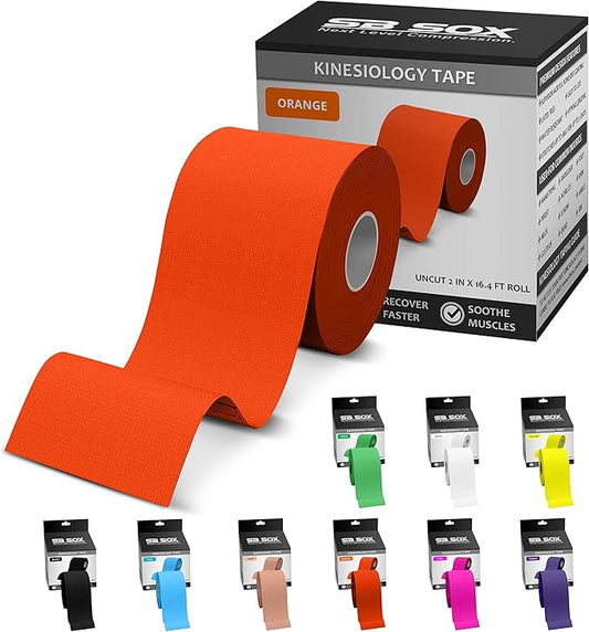 SB SOX Original Cotton Kinesiology Tape Roll – Best Latex Free Athletic Tape for Muscles/Joints – Waterproof, Stretchy, and Gentle on Skin (16ft)