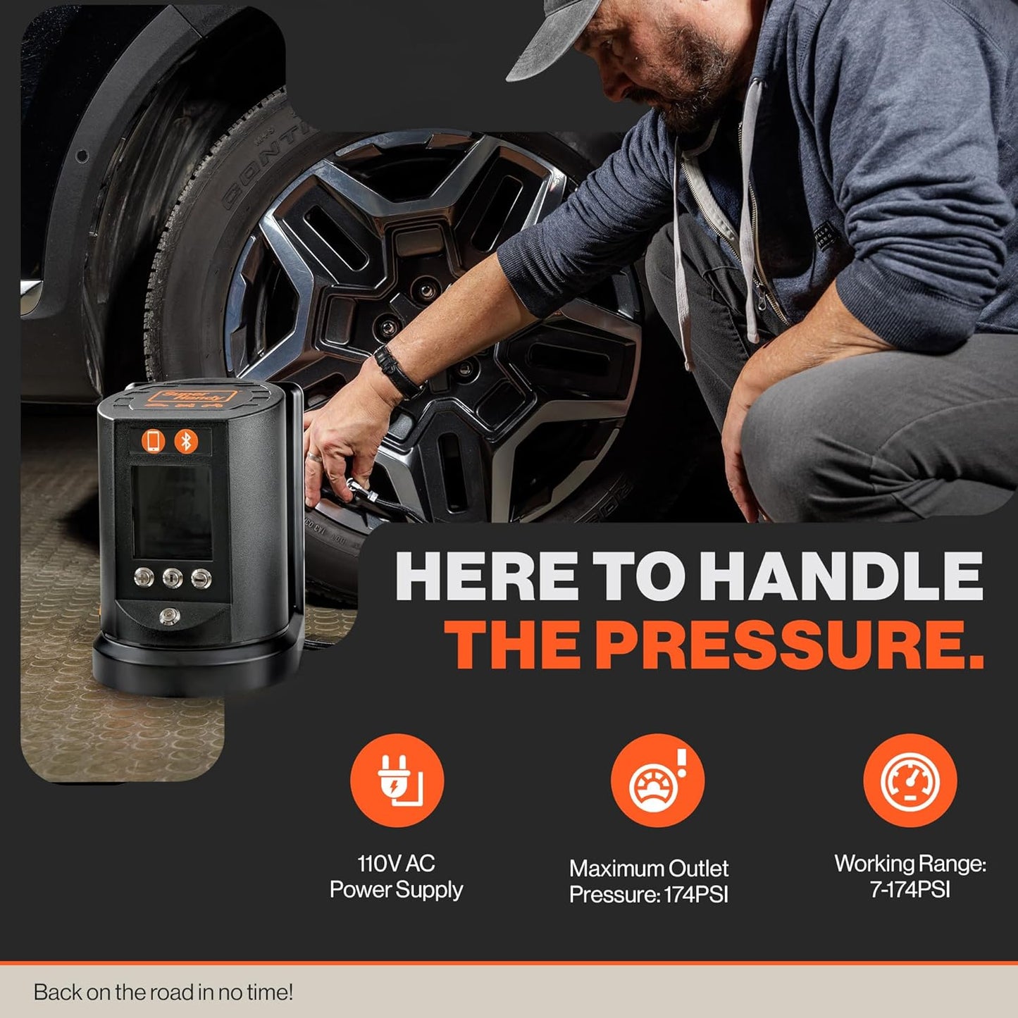 SuperHandy Automatic Tire Pressure Gauge - Wall Mountable, App/Bluetooth Control, High-Accuracy Digital Gauge, 25FT Air Hose, Ideal for Cars, Trucks, ATVs, and More