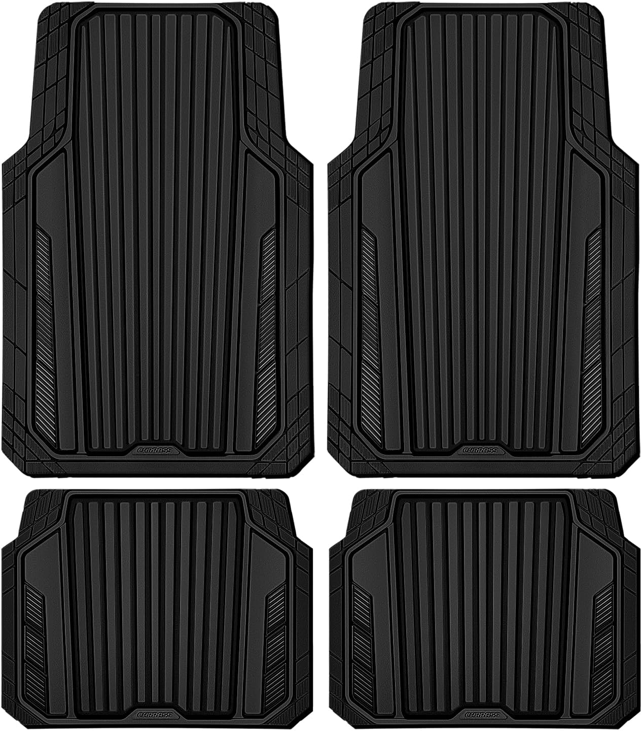 CAR PASS Heavy Duty Sporty Rubber Car Mats, Deep Dish All Weather Car Floor Mats Full Set, Waterproof Anti-Slip Automotive Matts Rugs Trim to Fit for Most Sedans SUVs Vans, All Black