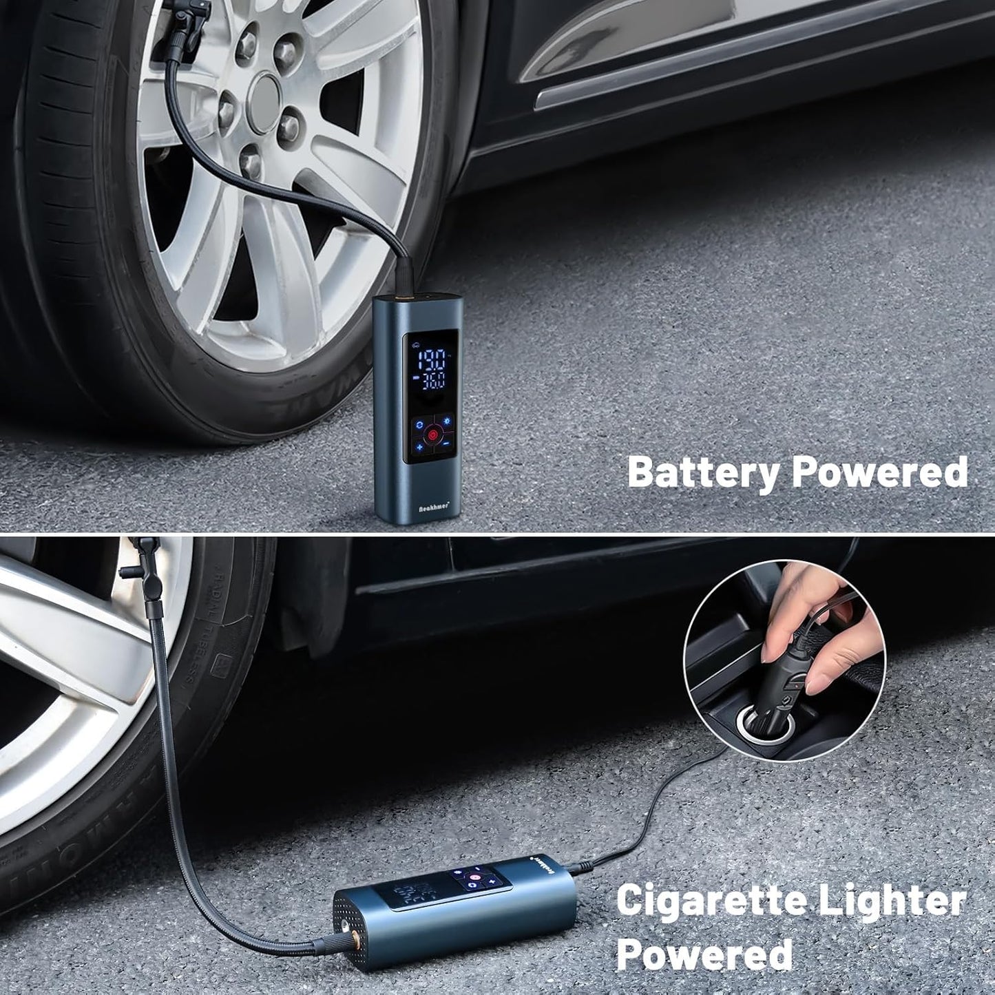 Tire Inflator Portable Air Compressor: Cordless Air Pump for Car Tires 150PSI - Tire Pump with Pressure Gauge for Car Bike Motorcycle Balls (Grey Blue)