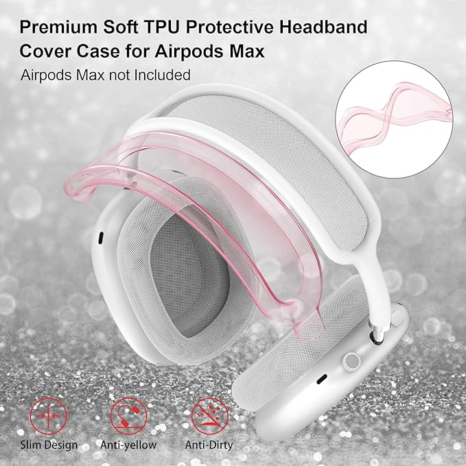 for AirPods Max Case Headband Case Cover,Clear Headband Cover Protector,Soft TPU No-Yellow Sweatproof Washable Cushion/Top Pad Protector Sleeve Cover for Airpods Max Accessories-Pink