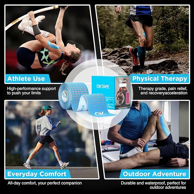 OK TAPE Synthetic Kinesiology Tape Prime, Breathable Sports Athletic Tape for Joint & Muscle Discomfort, Latex Free and Water Resistance, 1 Roll, 2in×16.4ft-Blue
