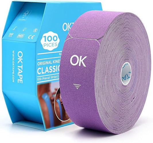 OK TAPE Kinesiology Tape Pre Cut Strips Bulk (100 PCS),Elastic Cotton Latex Free Hypoallergenic Athletic Tape Roll for Muscle Joint Knee,Waterproof k Tape 2in×10in/PCS