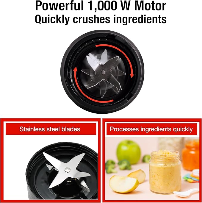 Koblenz Mix&Go Personal Blender, Portable Size Blender for Shakes and Smoothies, 1000w Motor, Includes Stainless Steel To-Go Cup and Tritan To-Go Cup, 12 Accessory Kit, Grey