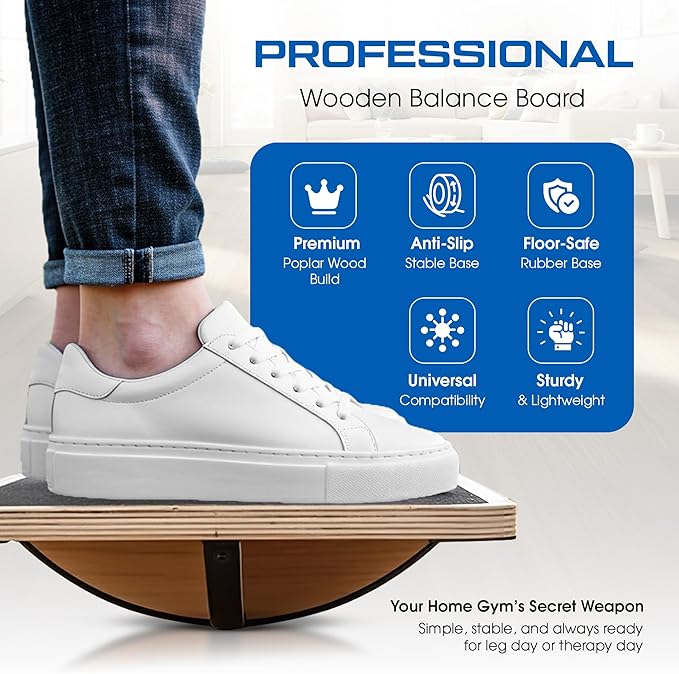 Wooden Balance Board for Adults, Wobble Board for Core Strength & Stability Training, Non Slip Surface, 550lb Capacity, Home & Office Exercise Use