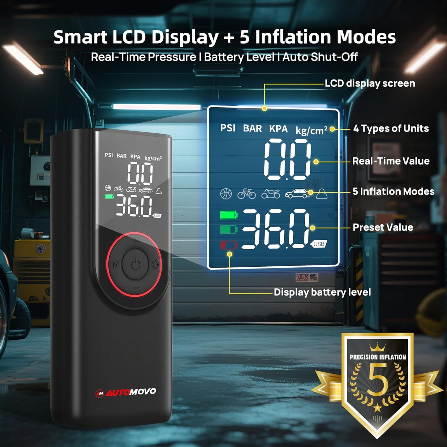 Tire Inflator Portable Air Compressor-3X Faster Inflation, 150PSI Air Pump for Car Tires with Digital Pressure Gauge/LED Light, Portable Tire Inflator for Car, Motorcycle, Bike, Ball