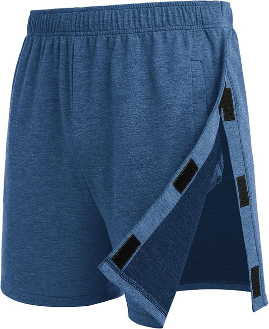 Deyeek Unisex Tear Away Shorts Snap On Athletic Cotton Shorts Post Knee Surgery Recovery Hip Replacement Pants with Pockets