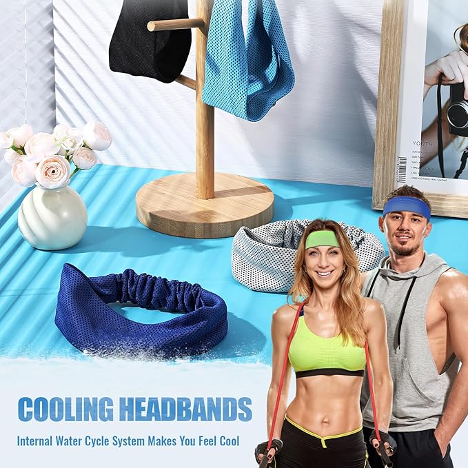 Coume 4 Pcs Cooling Headbands for Women Men Sweat Absorbing Headbands Stretchy Sports Hair Bands for Running, Yoga, Golf, Camping, Biking, Tennis