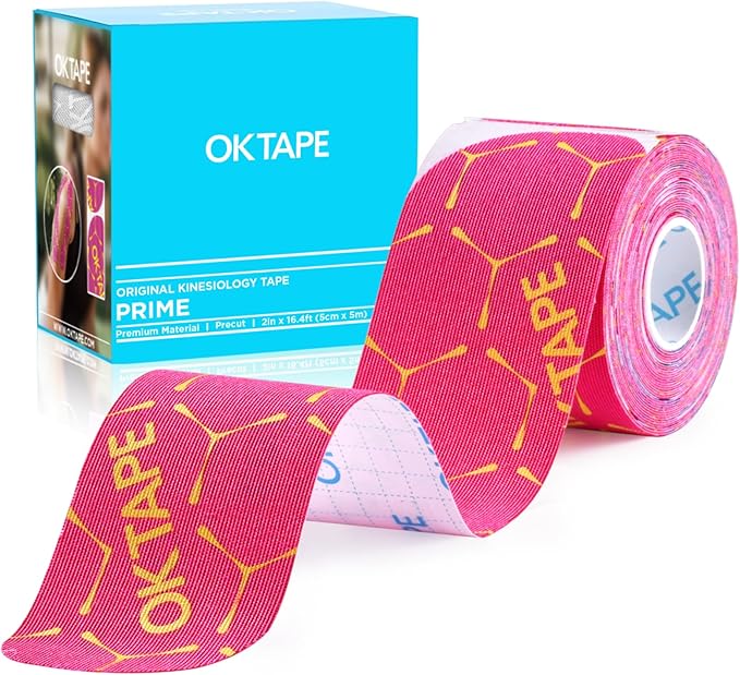 OK TAPE Synthetic Kinesiology Tape Precut Strips, Waterproof Kinesiology Athletic Tape for Muscle Support and Recovery, Reduce Muscle Discomfort K Tape, 2in×16.4ft Roll 20PCS | Pink