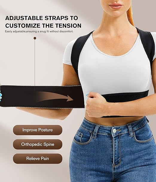 URSEXYLY Back Brace and Posture Corrector for Women and Men, Lightweight Shoulder Straightener Adjustable Full Back Support,Back Pain Relief Spine Corrector (Black, M/L)