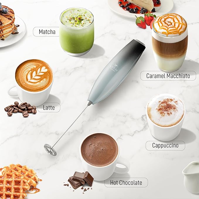 Zulay Powerful Milk Frother for Coffee with Powerful Motor - Handheld Frother Electric Whisk, Milk Foamer, Mini Mixer and Coffee Blender Frother for Frappe, Latte, Matcha, No Stand - Storm