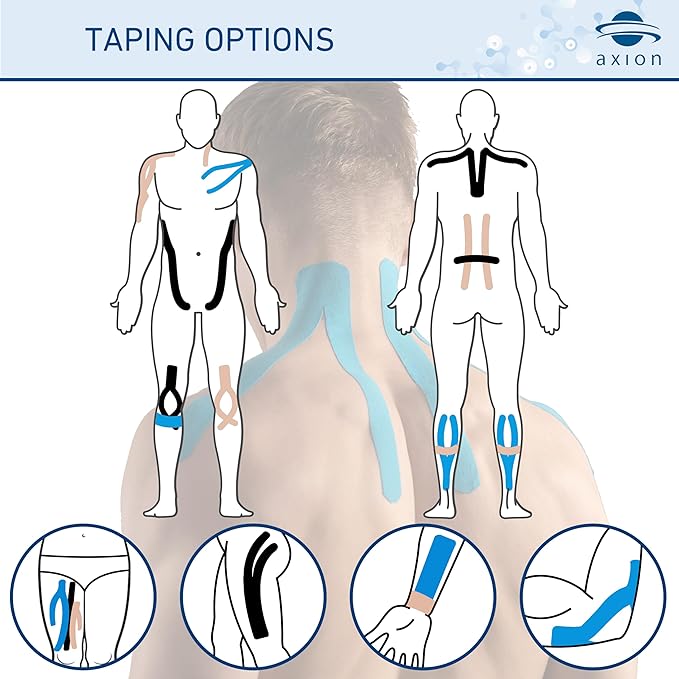 Kinesiology Mixed Set of 3 Units from axion | Different Waterproof Colours | Skin-Friendly Elastic Self-Adhesive Bandage Physio Tape | Ideal for Sports and Everyday Use, Soccer Tape