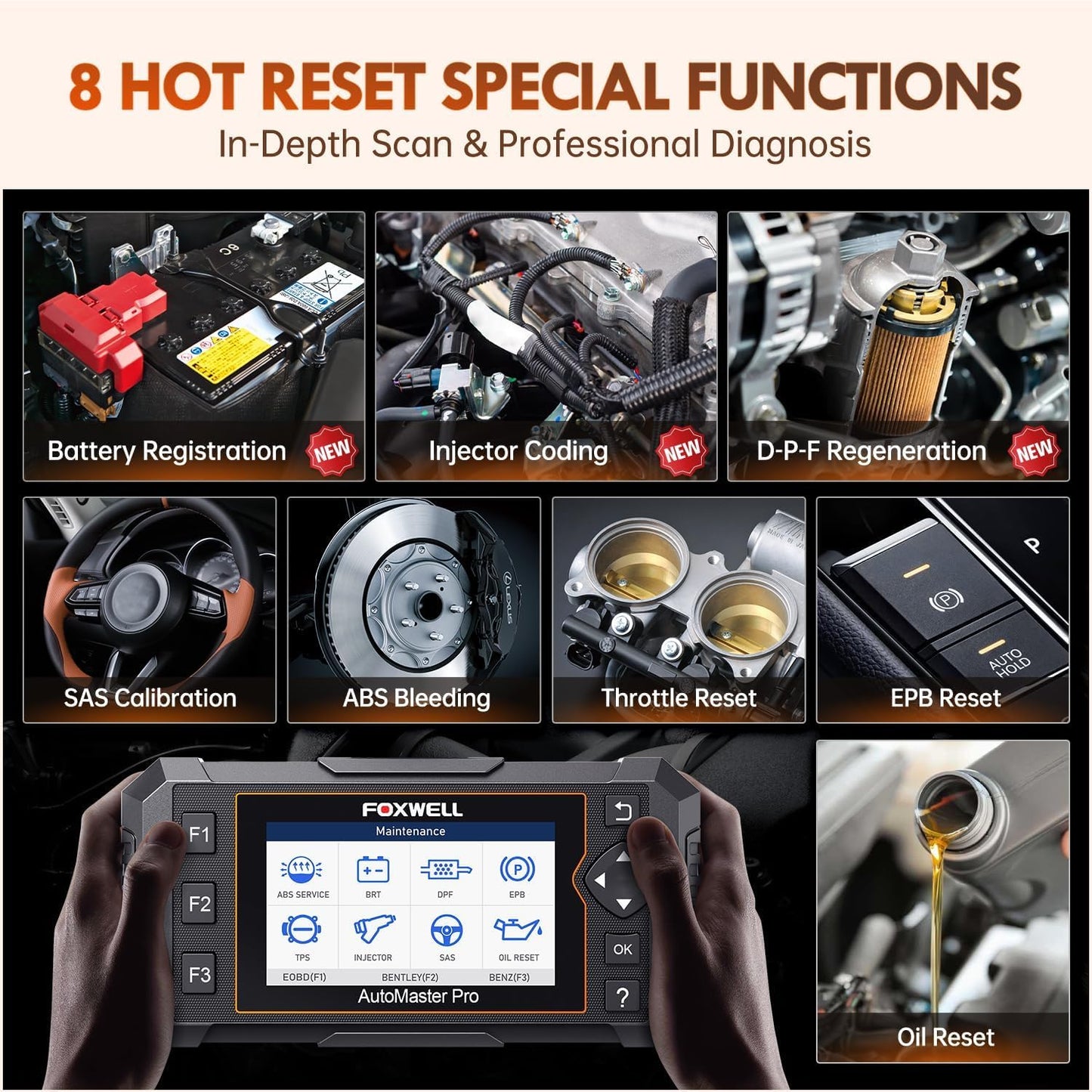 FOXWELL NT624 Elite OBD2 Scanner Upgraded from NT614Elite & NT604Elite Code Reader, All-System OBD2 Scan Tool, 8 Advanced Reset Functions, AutoVIN, Live Data, Lifetime WiFi Free Updates