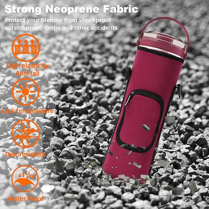 Storage Bag for Ninja Portable Blender Dust Cover Sleeve with Shoulder Strap, Accessory Pocket for Ninja BC151NV/BC51NV/BC151BK/BC151CR/BC151EM/ BC151PR/BC151WH/BC155PS Portable Blender (Burgundy)