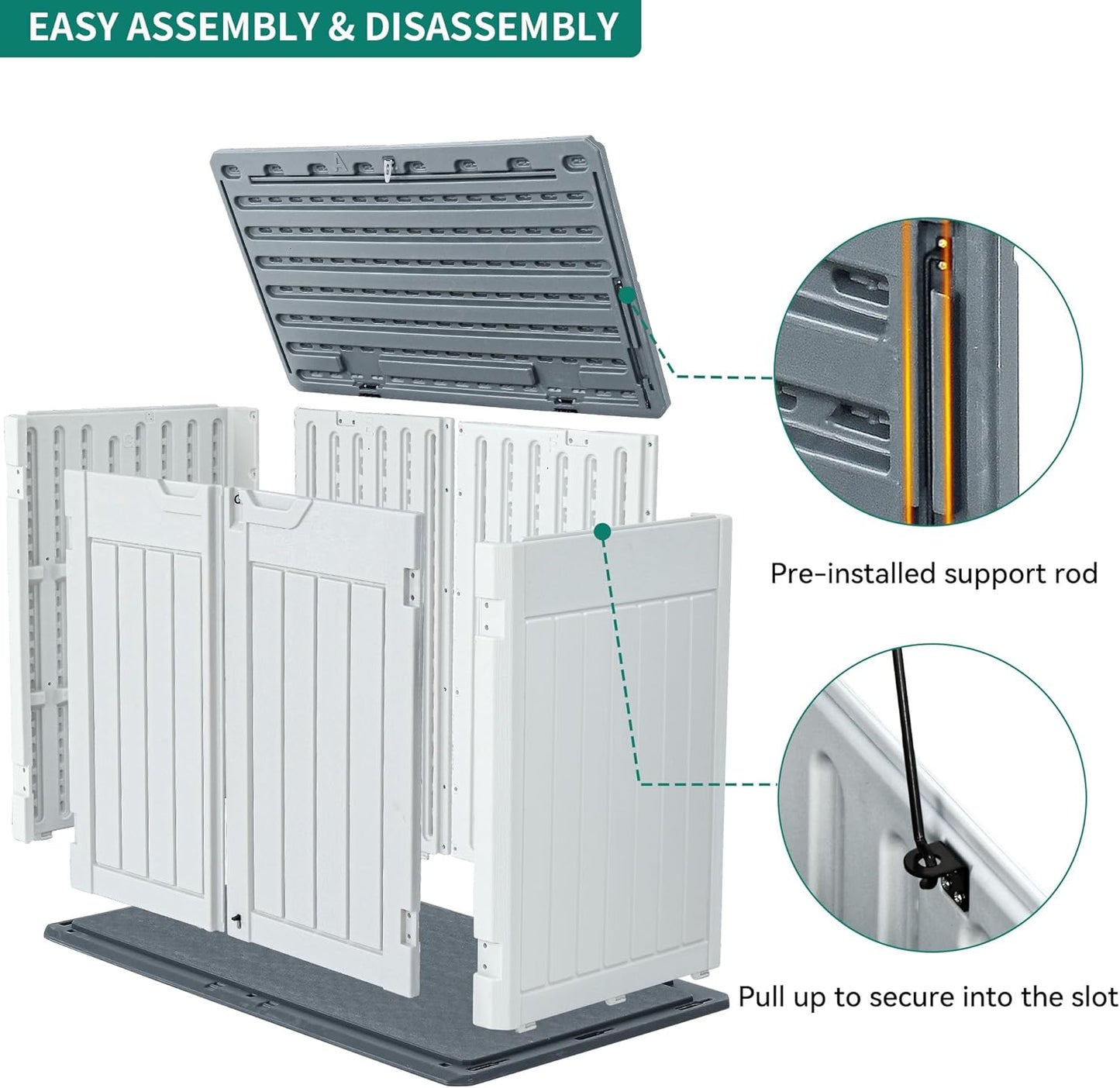 YITAHOME Extra Large Outdoor Horizontal Storage Shed, 4.5x4ft Resin Tool Sheds w/o Shelf, Easy to Assemble Waterproof Storage for Trash Cans, Garden Tools, Lawn Mower, Lockable, Light Gray