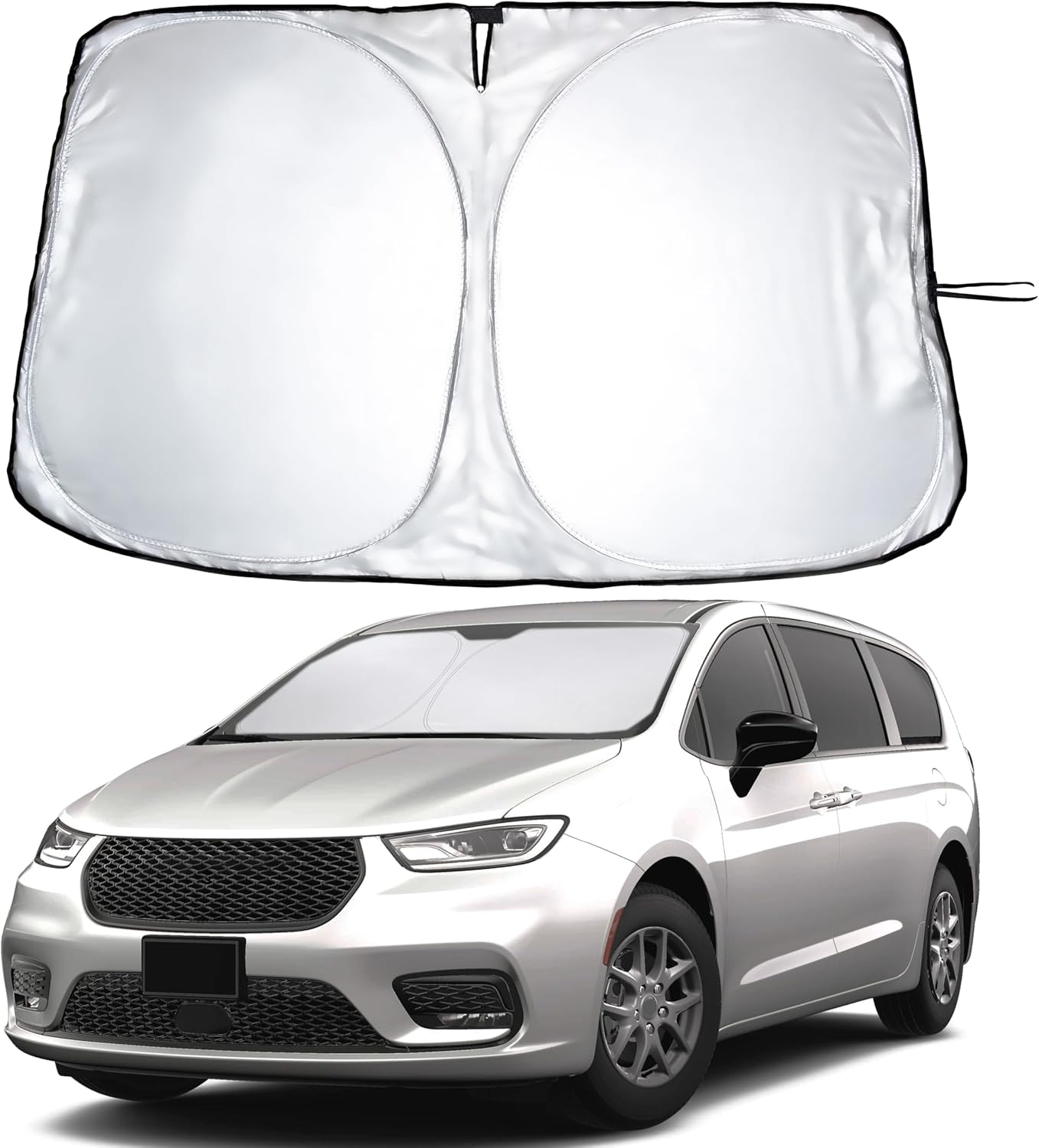 for Chrysler Pacifica 2017-2025 EcoNour Windshield Sunshade -240T Polyester Material Cars Sun Visor Reflector Blocks UV Rays Foldable Sunshade Interior Protection Chrysler Pacifica Accessories