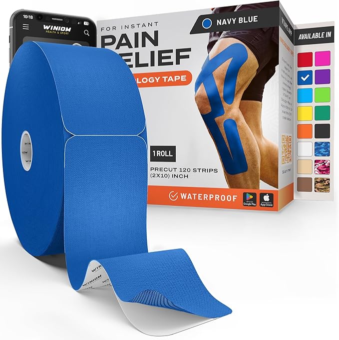 Kinesiology Tape-Incredible Support for Athletic Sports and Recovery + Free Taping Guide - Pre-Cut 2 inch 100 feet (Navy Blue + Free Taping Guide, 1 Pack)