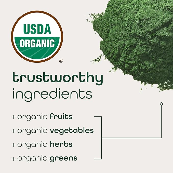 Zena Nutrition Organic Super Greens Powder, 70+ Superfoods, 0 Sugar, 5G Fiber, Spirulina, Chlorella, Antioxidants, Prebiotics/Probiotics, Digestive Enzymes, Mixed Berry, 45 Drink Mix Packets