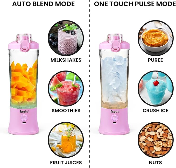 Total Chef Smoothie Portable Blender Personal Mini Juicer for shakes and smoothies travel blender Lid Type-C USB Rechargeable Leakproof Pink