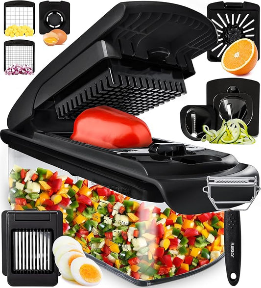 Fullstar Vegetable Chopper and Spiralizer - Food Chopper with Container, Fruit Slicer, Kitchen Gadgets & Accessories, Home Essentials (9 in 1, Black)