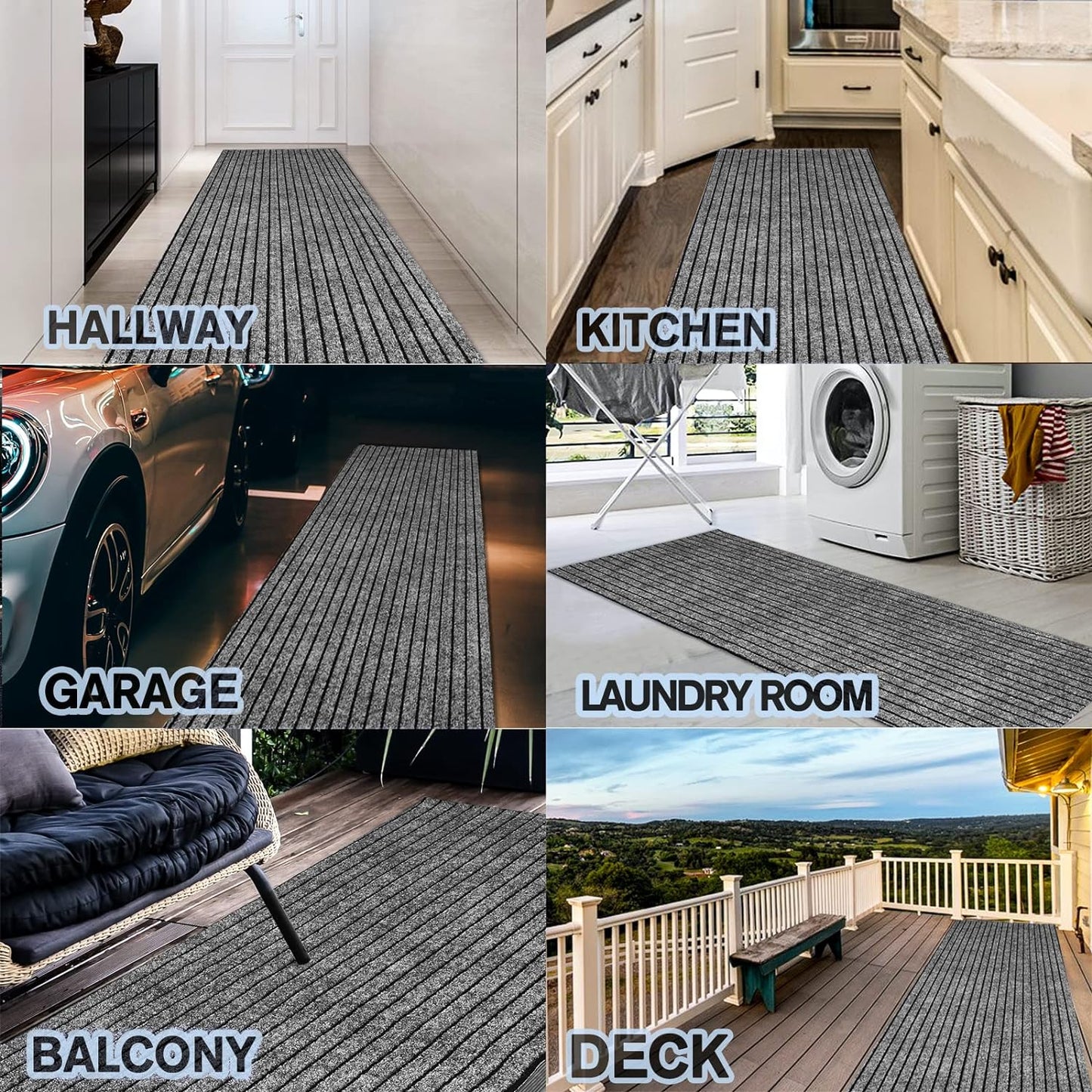 Custom Size Backed Non-Slip Area Rugs Runner, Easy Clean, Waterproof Runner Rugs for Hallway Entryway, Kitchen, Laundry, 2FT x 40FT, Gray Stripe