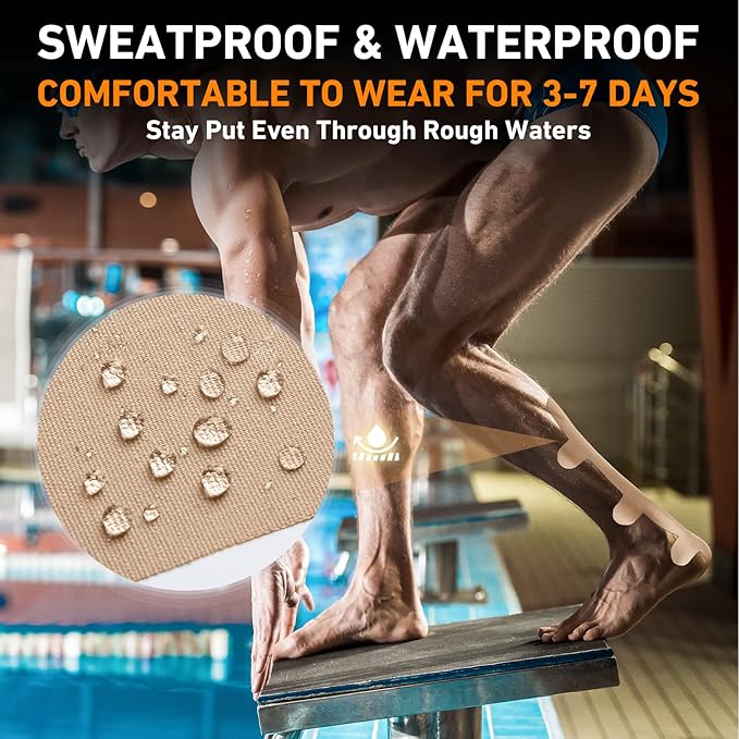 Kinesiology Tape for Achilles Tendon, KTQUICK 12 Count Achilles Tendon Tape Precut, Original Cotton Waterproof&Breathable, Enhance Elastic Kinesiology Athletic Tape for Achilles&Muscle Support(Beige)