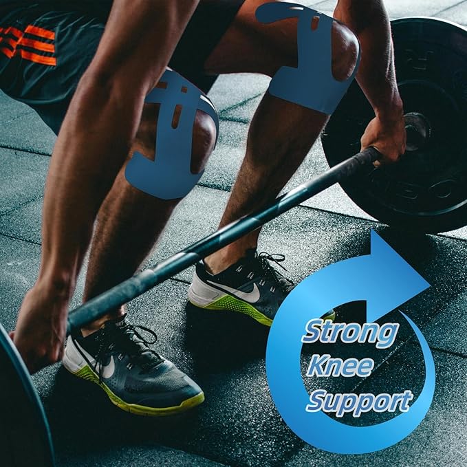 IEADEN Precut Kinesiology Tape for Knees, 10 Pcs - Knee Support & Stability, Knee Pain Relief Athletic Tape - Waterproof & Elastic, Breathable Hypoallergenic Latex-Free Tape, Blue