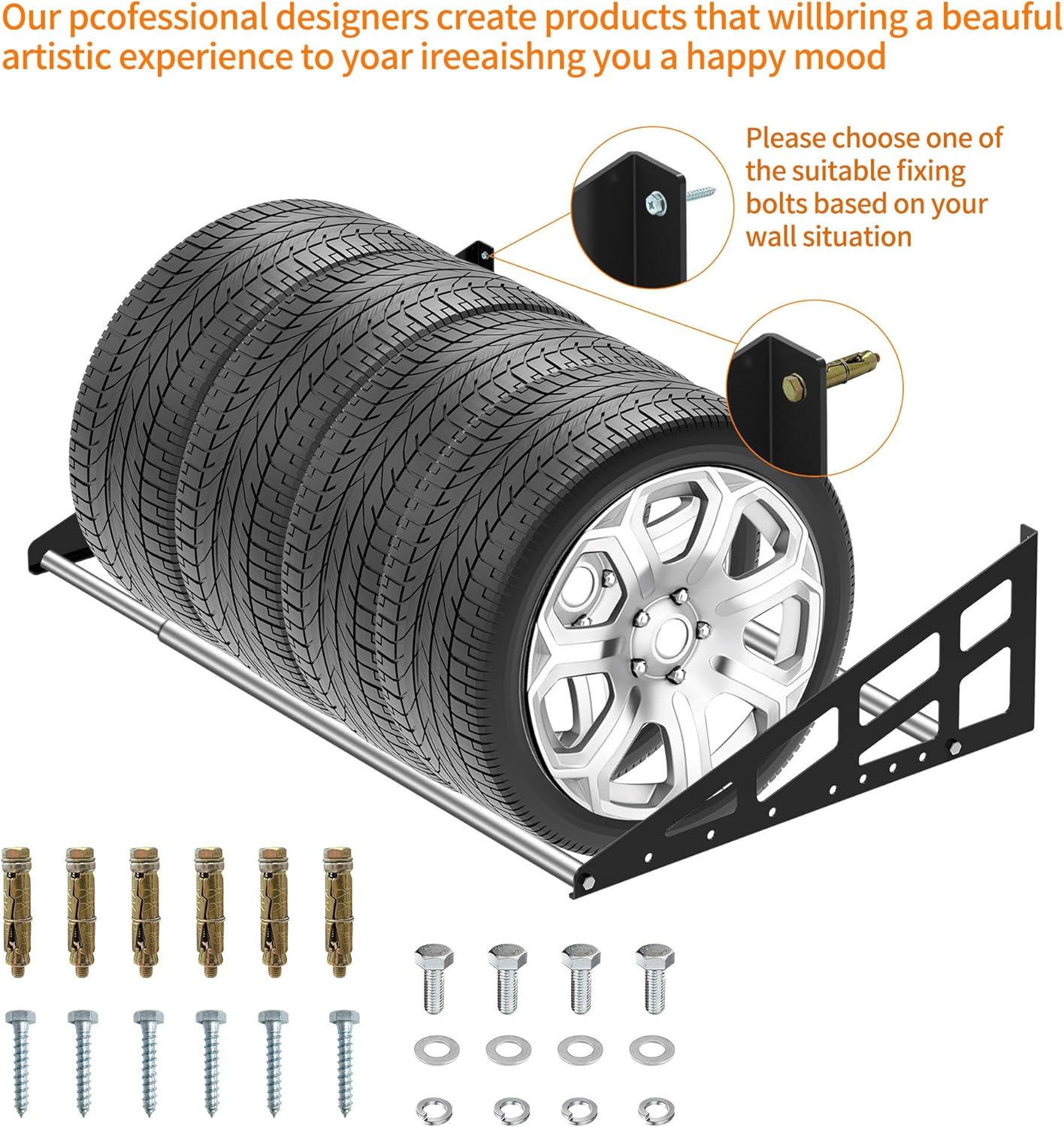 Foozet Tire Rack Wall Mount,Heavy Duty Adjustable 31"-56" Tire Storage Rack, Wheel Racks for Garage with Telescopic Rods, Hanging Garage.