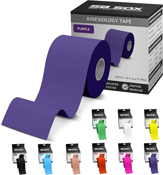 SB SOX Original Cotton Kinesiology Tape Roll – Best Latex Free Athletic Tape for Muscles/Joints – Waterproof, Stretchy, and Gentle on Skin (16ft)