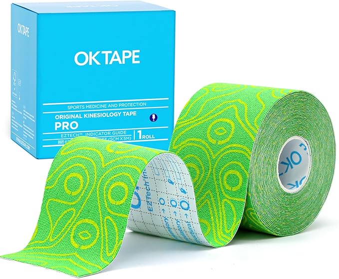 OK TAPE PRO Kinesiology Tape, 2inch x Long Roll 16ft Free Cut Tape, Elastic Athletic Tape Therapeutic Latex Free, Yellow+Green