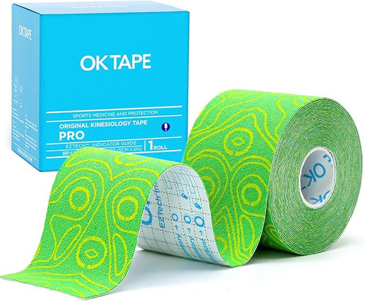 OK TAPE PRO Kinesiology Tape, 2inch x Long Roll 16ft Free Cut Tape, Elastic Athletic Tape Therapeutic Latex Free, Yellow+Green
