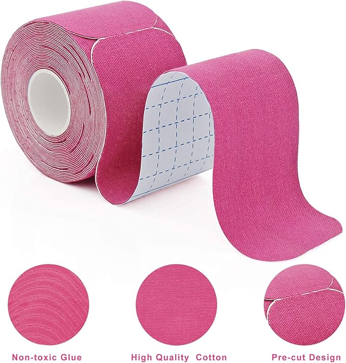 MUEUSS Kinesiology Tape Elastic Cotton Athletic Tape Precut Strips,Waterproof Tape for Protects Muscles,Knees,Shoulders Plantar Fasciitis Pain Relief,Pregnancy Belly Tape (2rolls Pink&Blue)