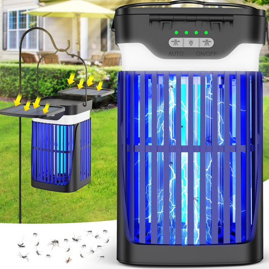 Solar Bug Zapper Outdoor and Indoor, Dual Folding Solar Panel with Auto Sensor Function, USB Rechargeable Cordless Fly Traps, 4200V Electric Mosquito Killer for Patio, Backyard, Garden, Camping