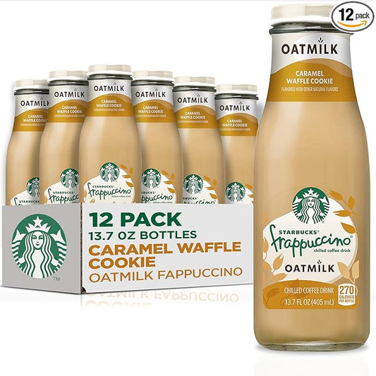 Starbucks Oatmilk Frappuccino, Coffee Drink, Caramel Waffle Cookie Oat Milk, 13.7 fl oz Bottles (12 Pack), Iced Coffee