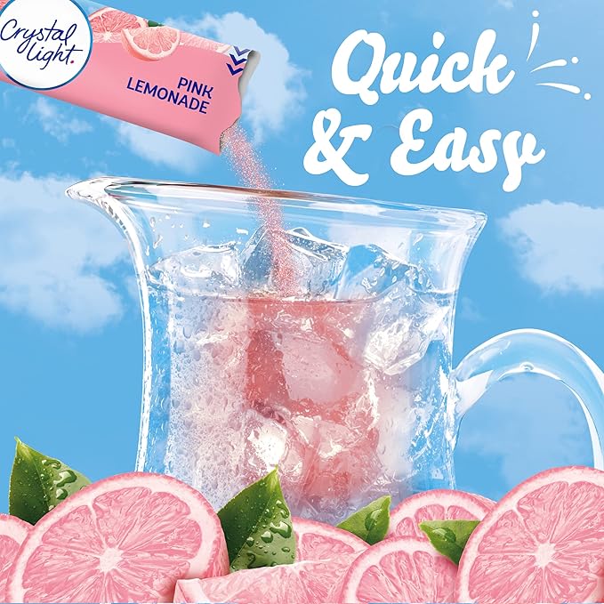 Crystal Light Sugar-Free Pink Lemonade Naturally Flavored Powdered Drink Mix 72 Count Pitcher Packets(Packaging may vary)