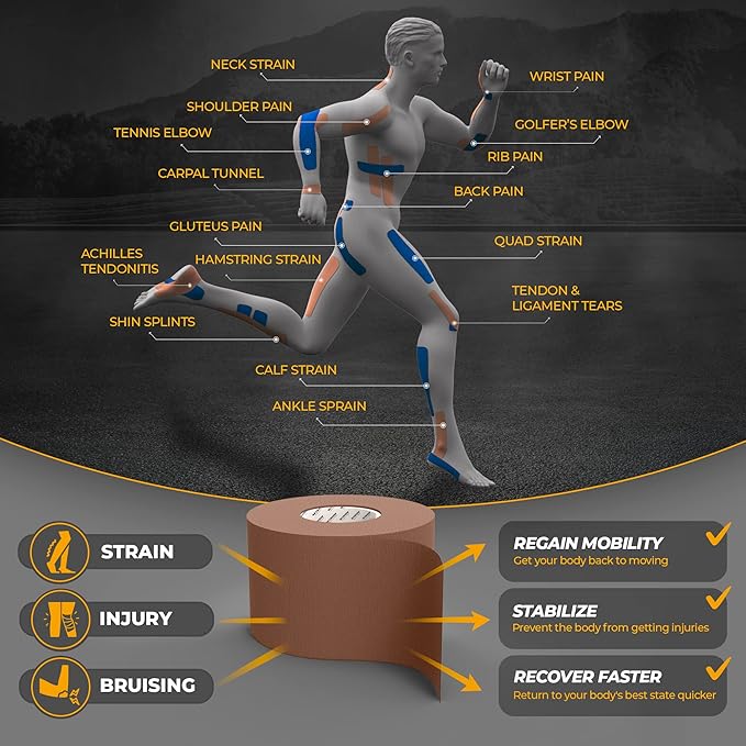 Kinesiology Tape-Incredible Support for Athletic Sports and Recovery + Free Taping Guide - Pre-Cut 2 inch 16.4 feet (Desert Beige (Brown) + Free Taping Guide, 1 Pack)
