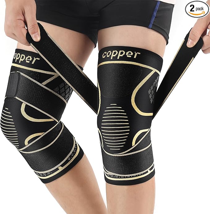 Copper Knee Braces with Strap for Knee Pain Women and Men(2 Pack), Knee Compression Sleeve for Arthritis, ACL, Meniscus Tear, Joint Pain Relief, Knee Support for Working, Running, Weightlifting(4XL)