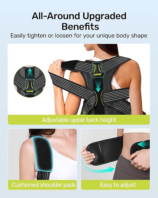 Upright Posture Corrector, Comfortable Lumbar Support Belt with 3D Elastic Kintted Mesh, Upper and Lower Back Pain Relief, Easy to Put on & Take off, Yellow Size L (Upper Waist: 41.3"-47.2")