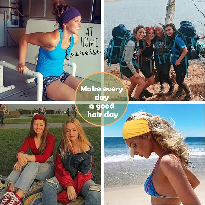 RITOPER Wide Headbands for Women Non Slip, Workout Yoga Running Womens Headband Boho Hair Bands for Women's Hair, Thick Sweat Head Bands Solid Head Wraps Bandana