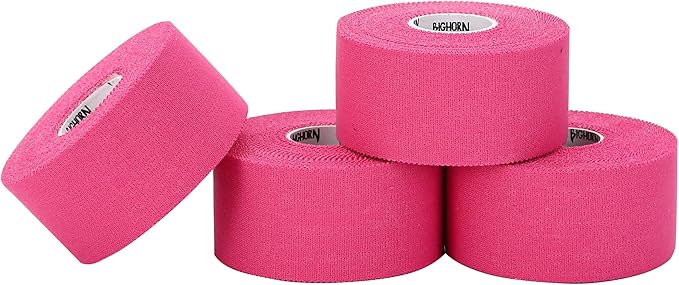 Bighorn Athletics Sports Tape | EZ-Tear Pink Athletic Tape for Wrist, Ankle & Foot Support | Zinc Oxide Infused & Latex-Free Adhesive, Breathable Cotton Fabric, 1.5-Inch x 45-Feet, 4 Rolls, Pink