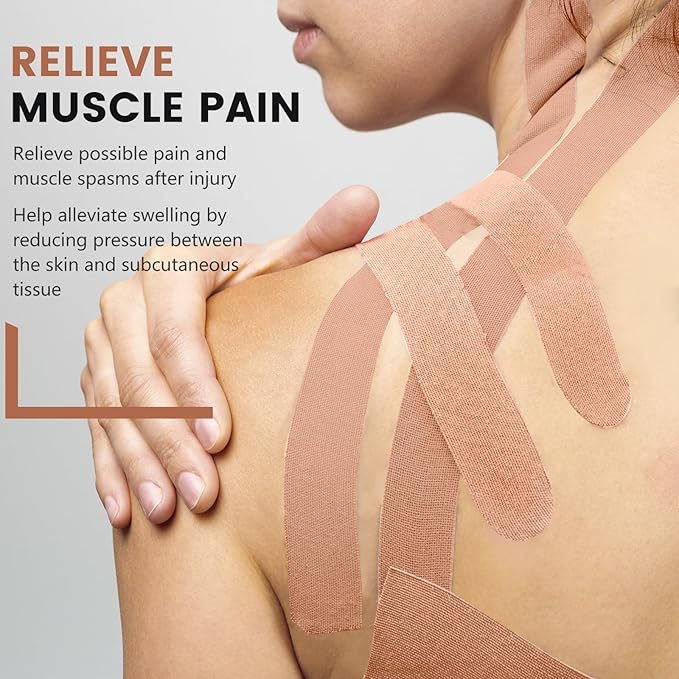 5 Rolls Kinesiology Tape, 2 inch x 16.4 Feet Waterproof Athletic Tape, Uncut Kinetic Tape, Muscle Tape, Sports Tape, Knee Tape for Exercise and Daily Use - Skin Color