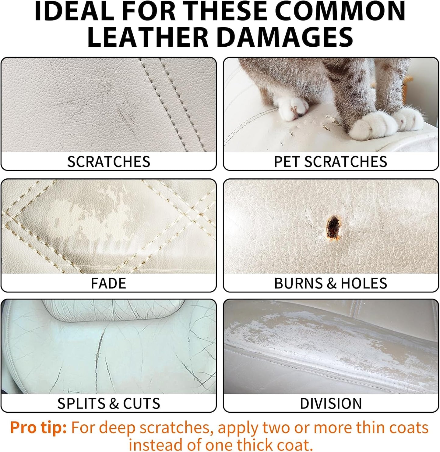 Leather Repair Kit,Car Seats, Sofa,Jacket & Purse - Repairs Burn Holes,Scratches,Tears - Restores Faux,Vinyl,Artificial and Real Leather (Beige)